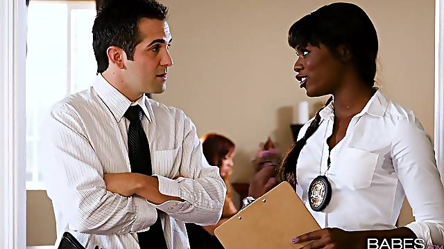 Hardcore fucking on the bed between a cop and slutty Dani Jensen