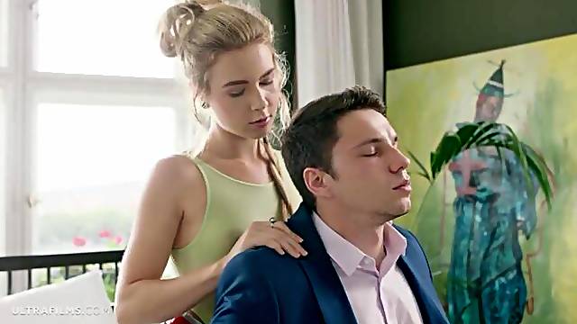 Cute-looking angel in green panties Alecia Fox rides on a big dick