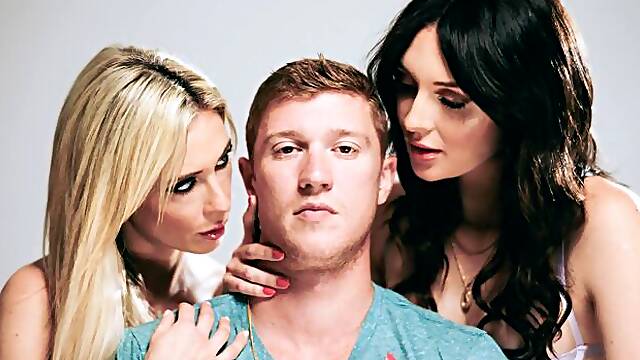 Awesome hotel threesome with slutty babes Aiden Ashley and Charlotte Sins