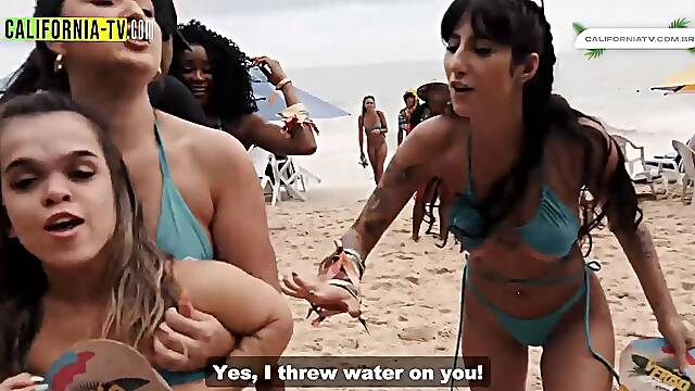 Teen Lesbian Influencers Steamy Beach Kiss for Married Tourist in Brazil