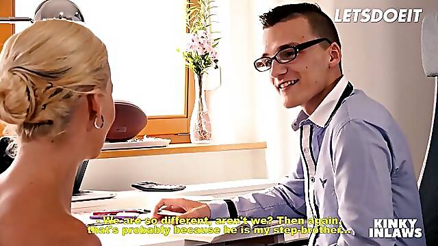 Sexy mature blonde MILF Lola B fucks with her big cock stepson