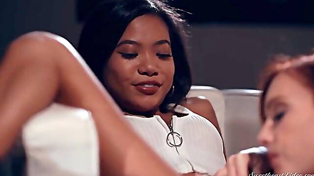 Dani Jensen and Vina Sky are moaning while eating each other up in a position 69