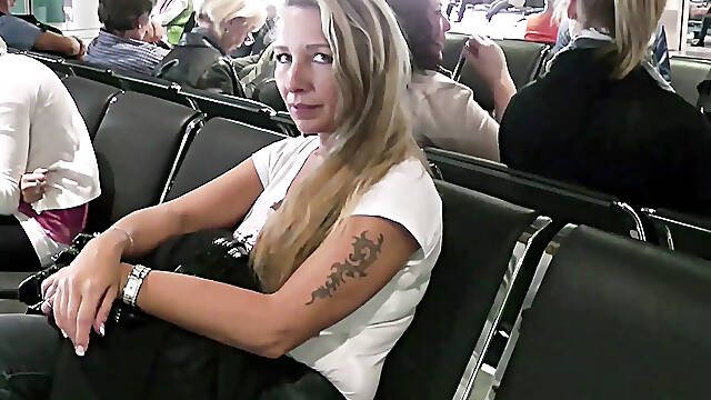 German MILF flashes huge tits on plane and rides cock during holiday