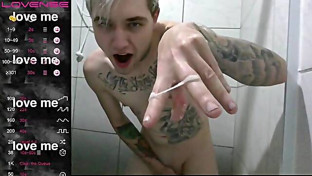 Men with big cocks enjoy pleasuring themselves in the shower