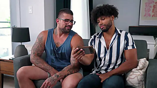 Jerk Buddies: Black Hair Hunks Swap Blowjobs