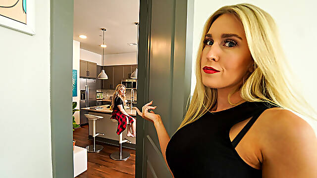 Two cute blondes fucked by a cameraman in POV-style threesome