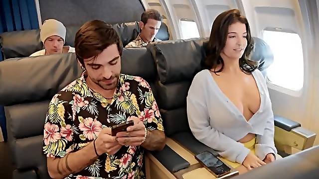 Hazel Grace and LaSirena69 get fucked by Lucky Fate on airliner