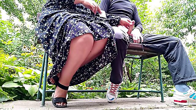 Cougar jacks stranger hard-on in condom for cuckold hubby