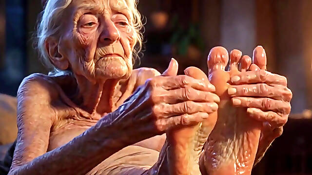 Beautiful Big Wrinkled Feet Oiled up - Oil Dripping From Toes Sensual Massage