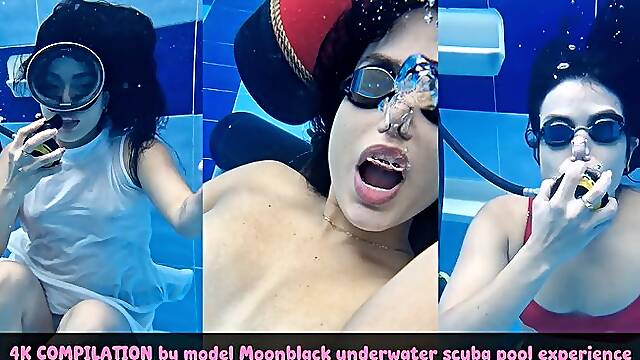 4K COMPILATION by model Moonblack underwater scuba pool wet experience 70041