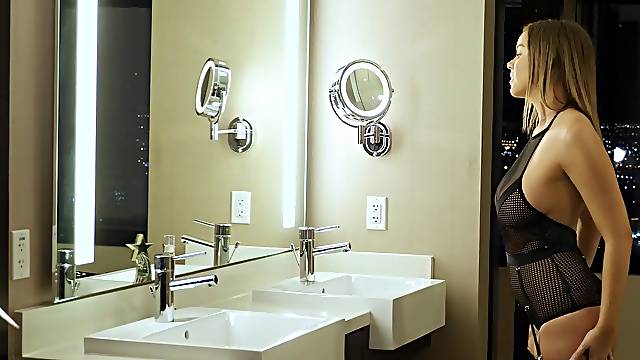 Busty wife Alexis Adams spreads her legs for missionary pose