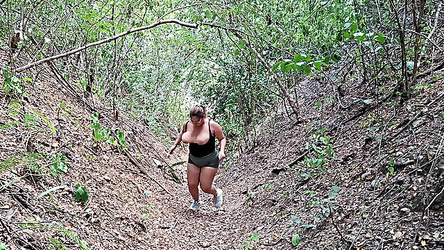 BBW Latina Exercises Outdoors with Her Tits Out