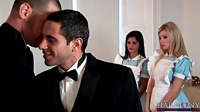 Sluts in maid dresses fucked in foxy foursome