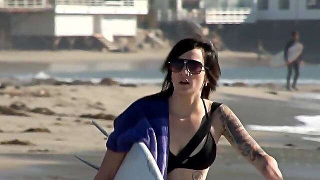 Brunette babe Nikki hearts dives into a steamy threesome with her perfect pout and pierced nipples